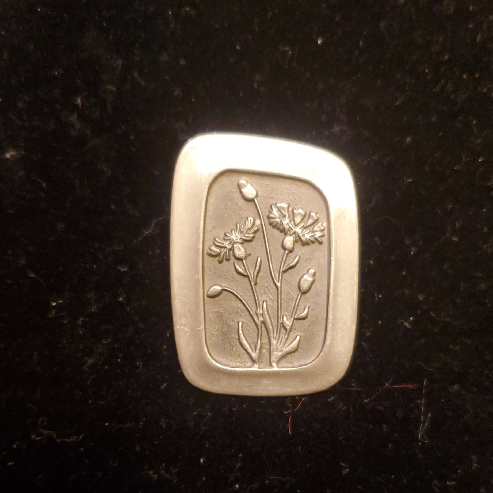Vintage Floral Pewter Brooch